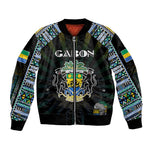 Personalized Gabon Roots Bomber Jacket African Pride in Fingerprint and Tribal Colors