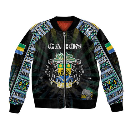 Personalized Gabon Roots Bomber Jacket African Pride in Fingerprint and Tribal Colors
