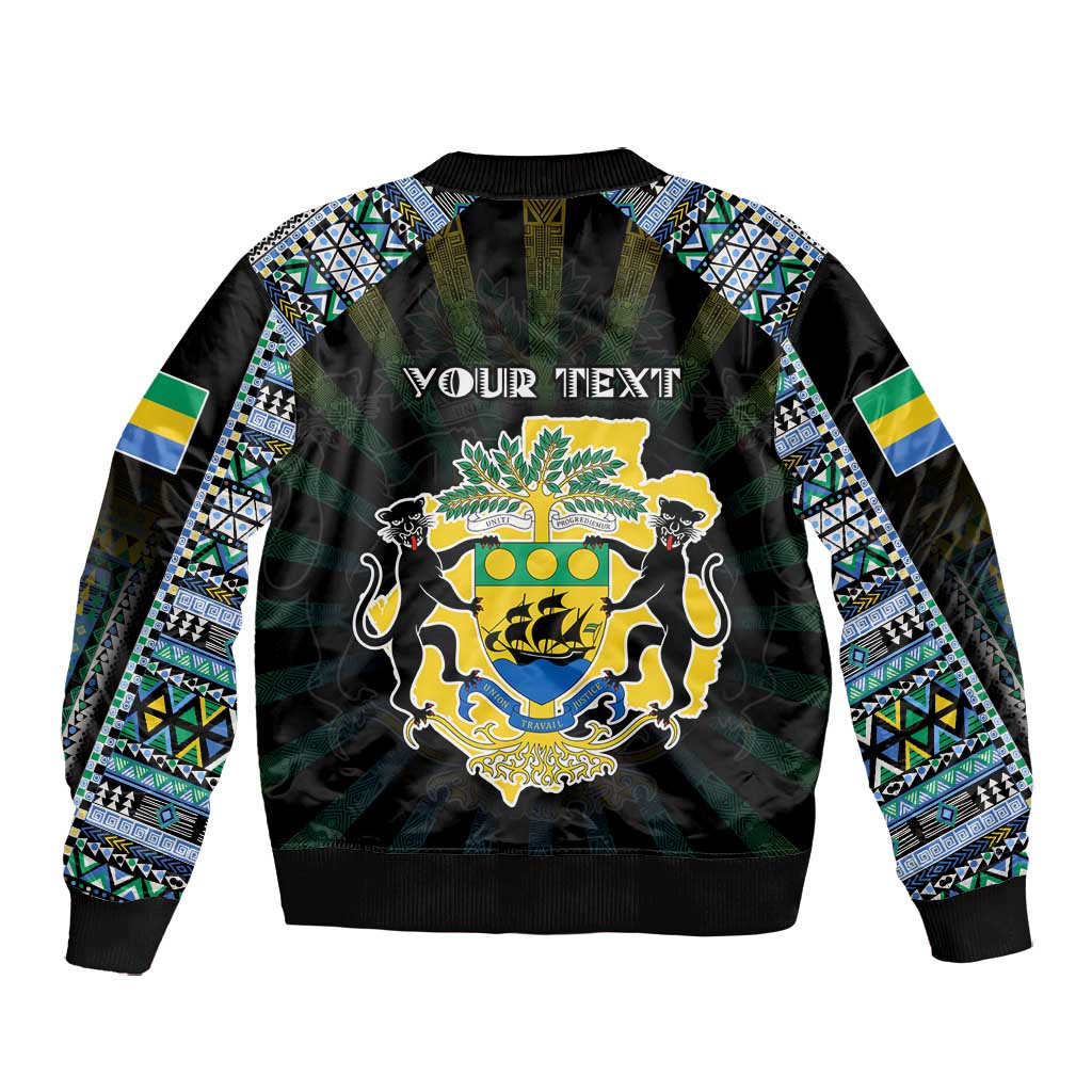 Personalized Gabon Roots Bomber Jacket African Pride in Fingerprint and Tribal Colors