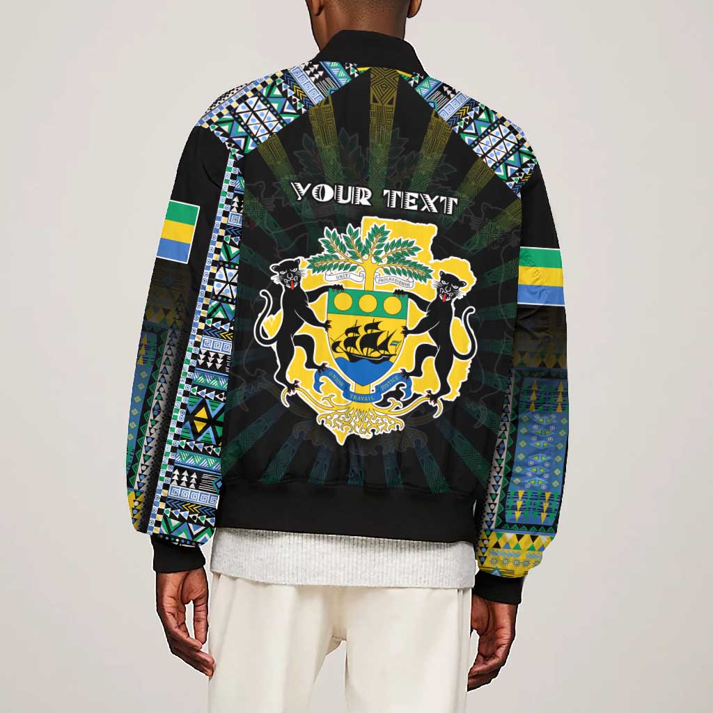 Personalized Gabon Roots Bomber Jacket African Pride in Fingerprint and Tribal Colors