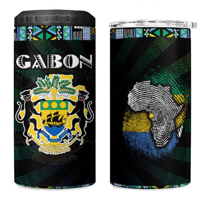 Gabon Roots 4 in 1 Can Cooler Tumbler African Pride in Fingerprint and Tribal Colors