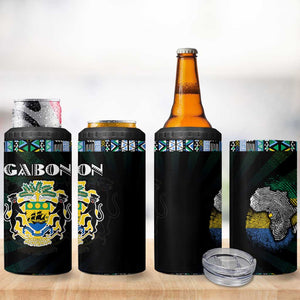 Gabon Roots 4 in 1 Can Cooler Tumbler African Pride in Fingerprint and Tribal Colors