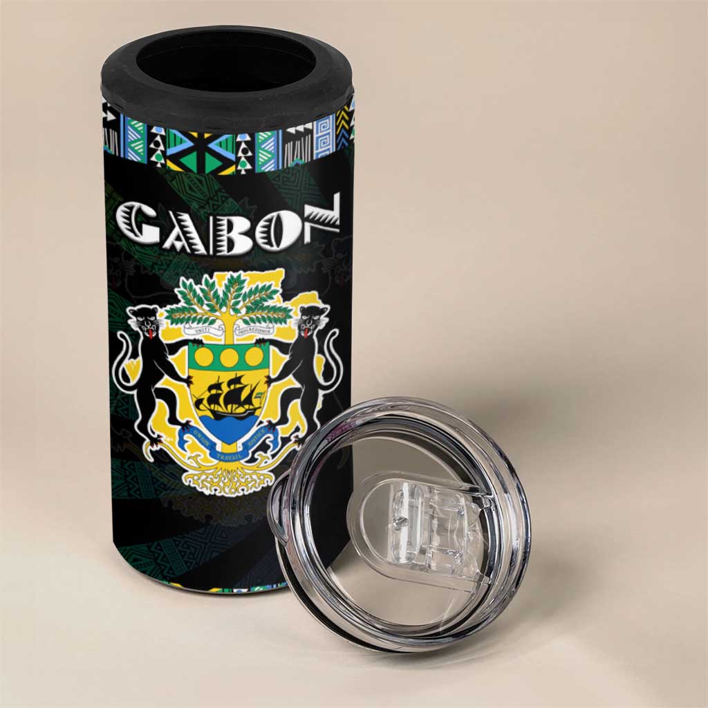 Gabon Roots 4 in 1 Can Cooler Tumbler African Pride in Fingerprint and Tribal Colors