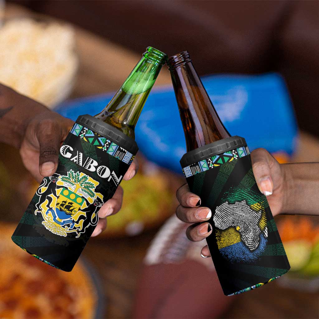 Gabon Roots 4 in 1 Can Cooler Tumbler African Pride in Fingerprint and Tribal Colors