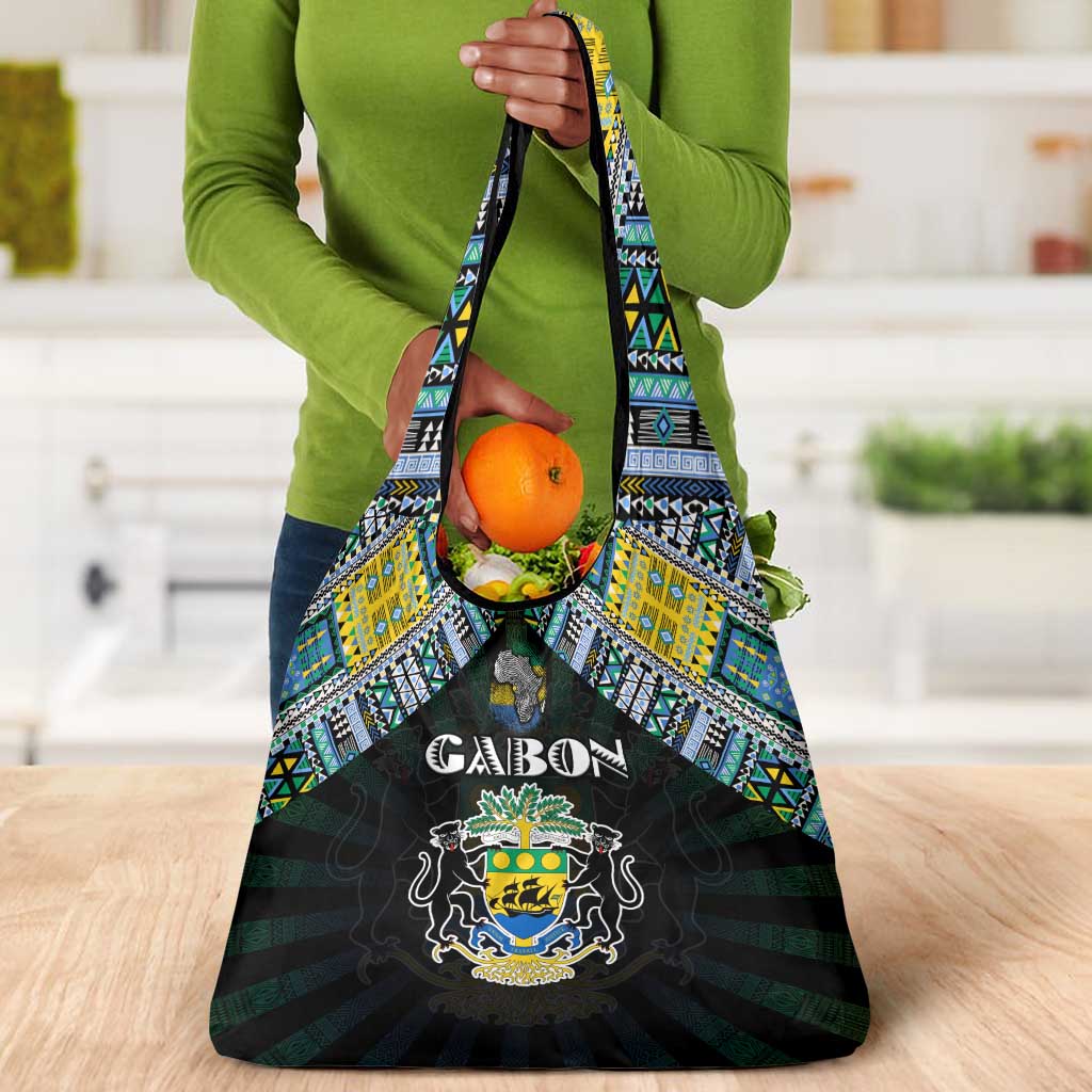 Gabon Roots Grocery Bag African Pride in Fingerprint and Tribal Colors