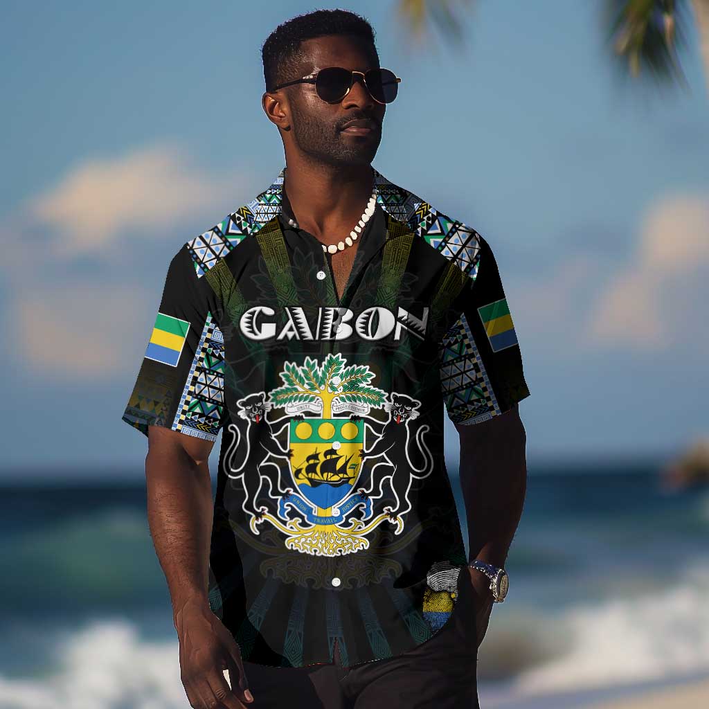 Personalized Gabon Roots Hawaiian Shirt African Pride in Fingerprint and Tribal Colors