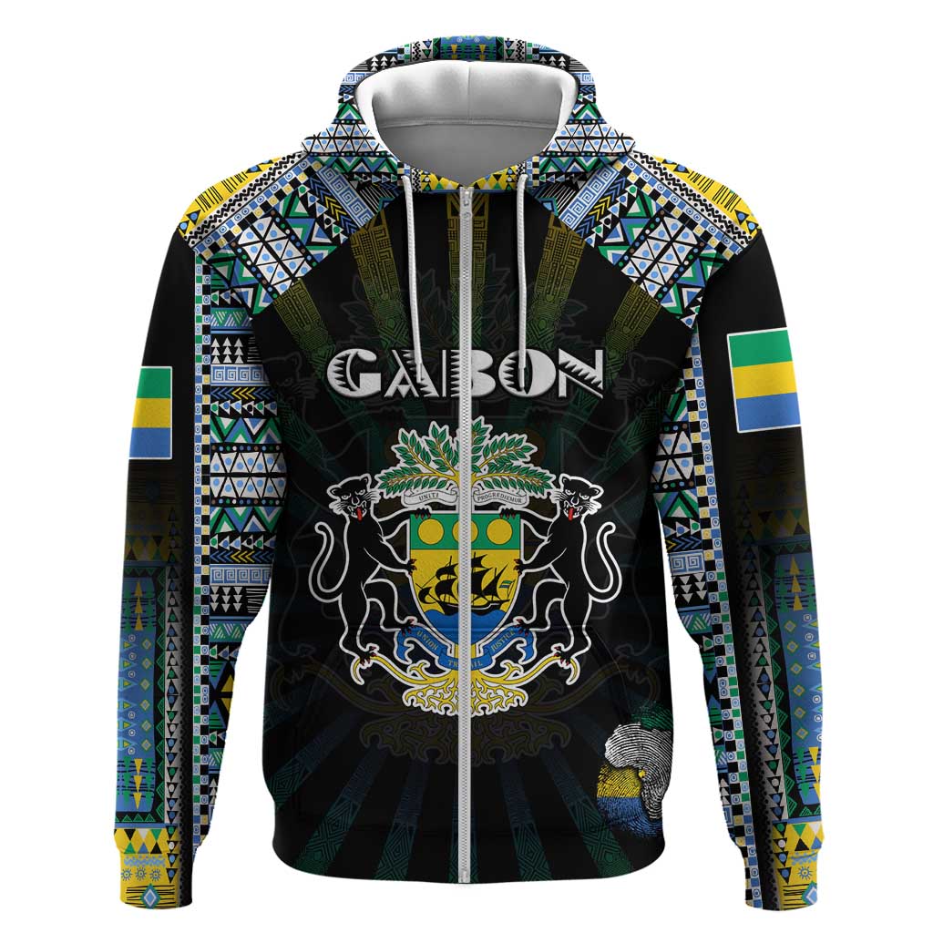 Personalized Gabon Roots Hoodie African Pride in Fingerprint and Tribal Colors
