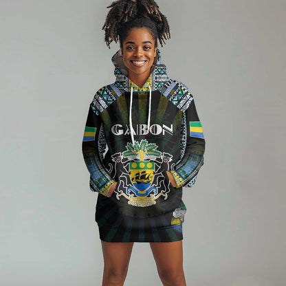 Personalized Gabon Roots Hoodie Dress African Pride in Fingerprint and Tribal Colors