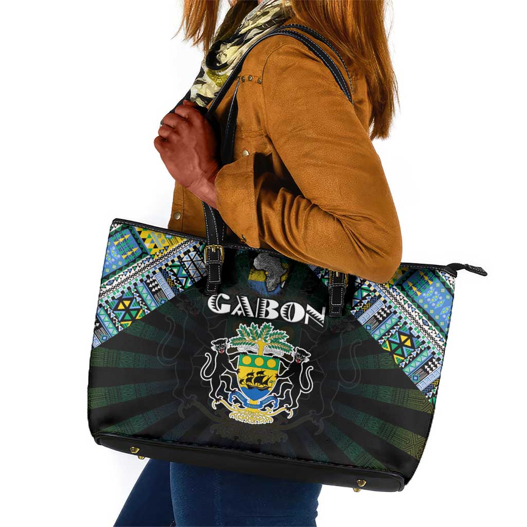 Gabon Roots Leather Tote Bag African Pride in Fingerprint and Tribal Colors