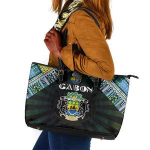 Gabon Roots Leather Tote Bag African Pride in Fingerprint and Tribal Colors