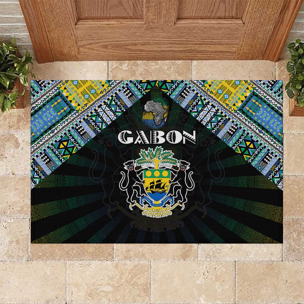 Gabon Roots Rubber Doormat African Pride in Fingerprint and Tribal Colors