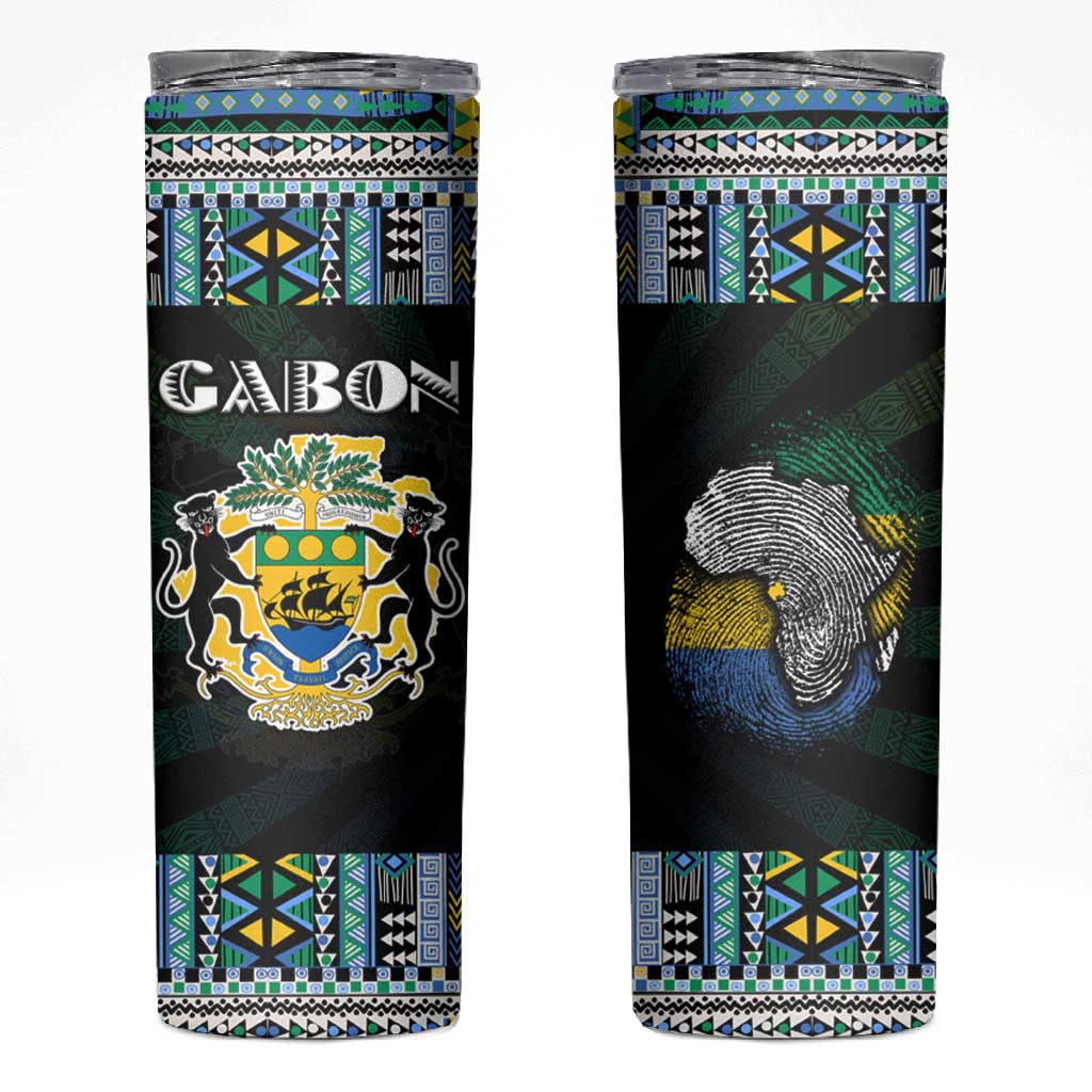 Gabon Roots Skinny Tumbler African Pride in Fingerprint and Tribal Colors