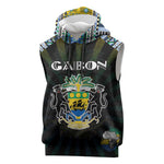 Personalized Gabon Roots Sleeveless Hoodie African Pride in Fingerprint and Tribal Colors - African Pride