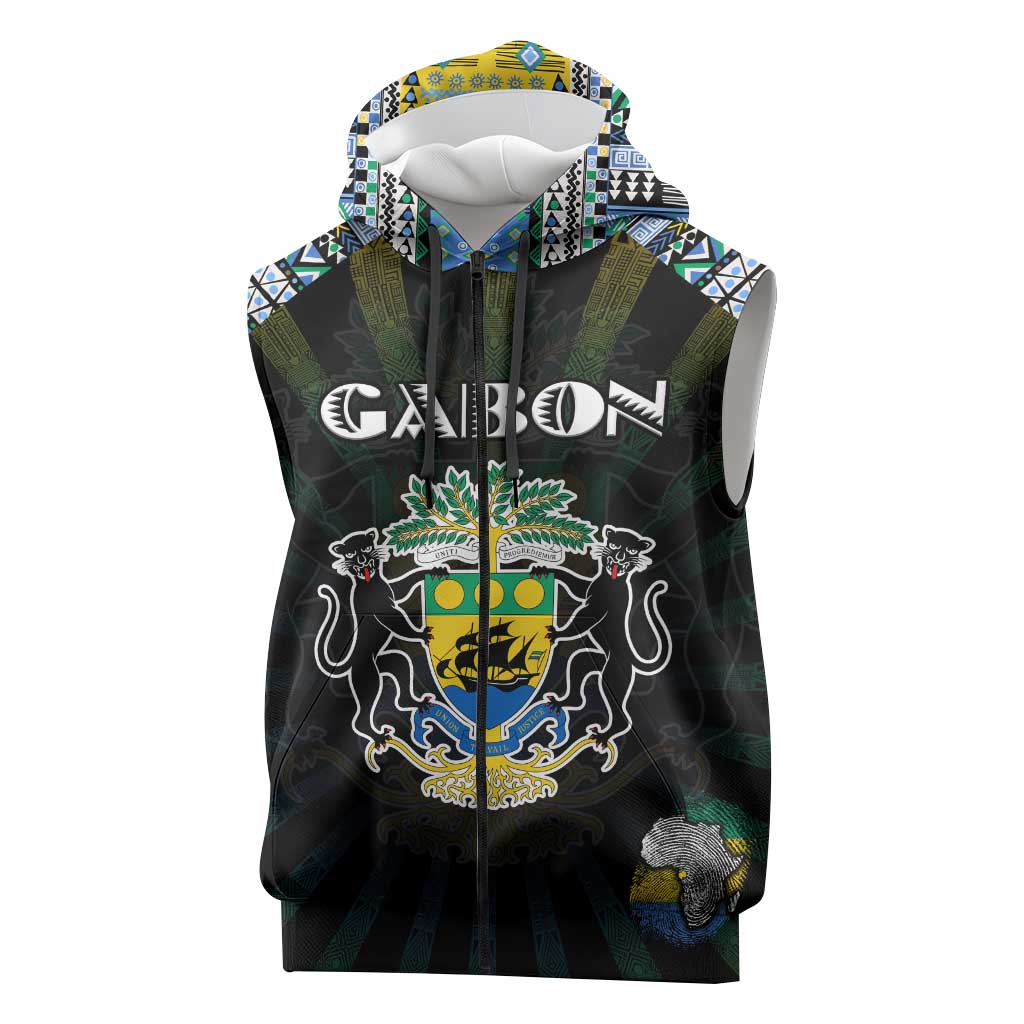 Personalized Gabon Roots Sleeveless Zip Hoodie African Pride in Fingerprint and Tribal Colors - African Pride