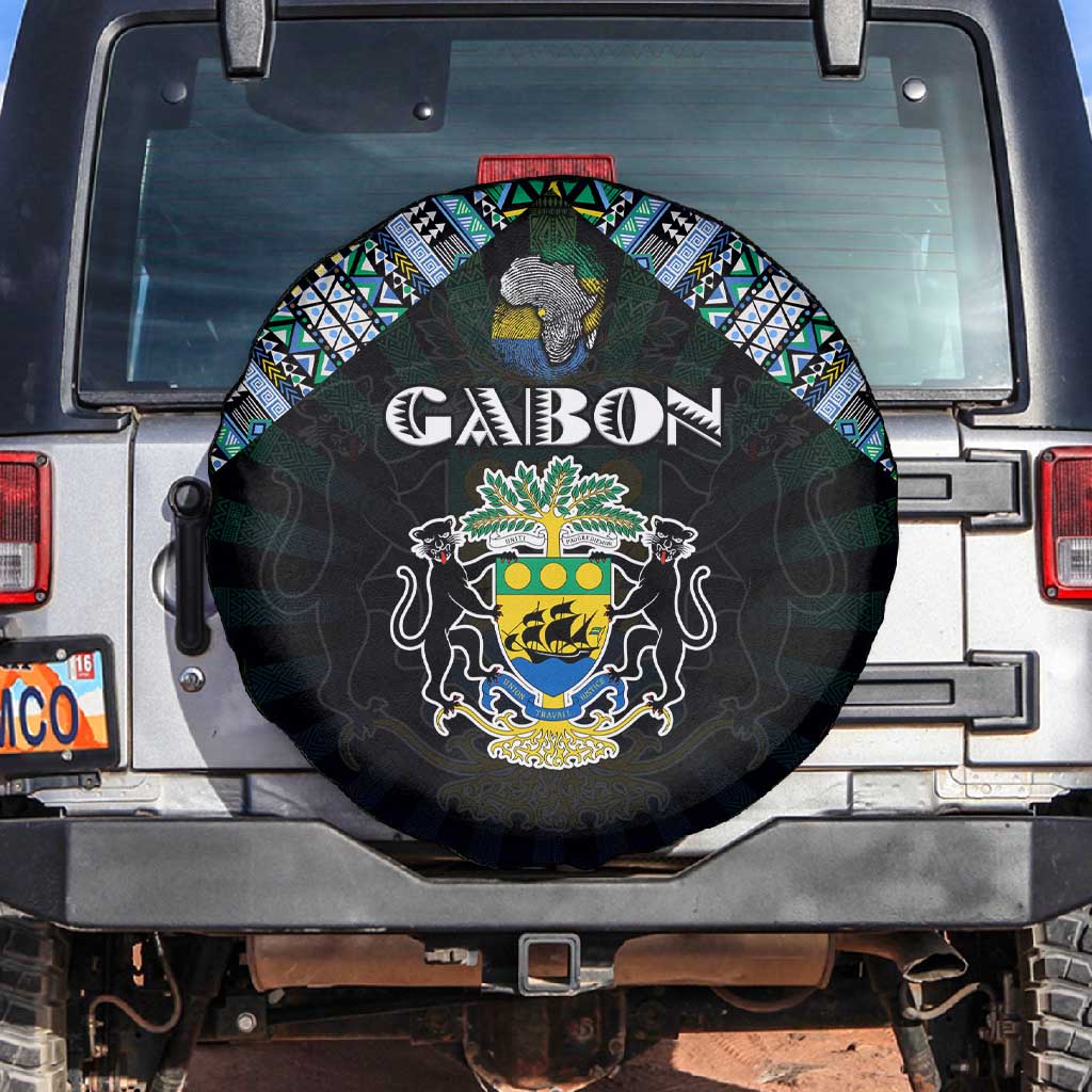Gabon Roots Spare Tire Cover African Pride in Fingerprint and Tribal Colors