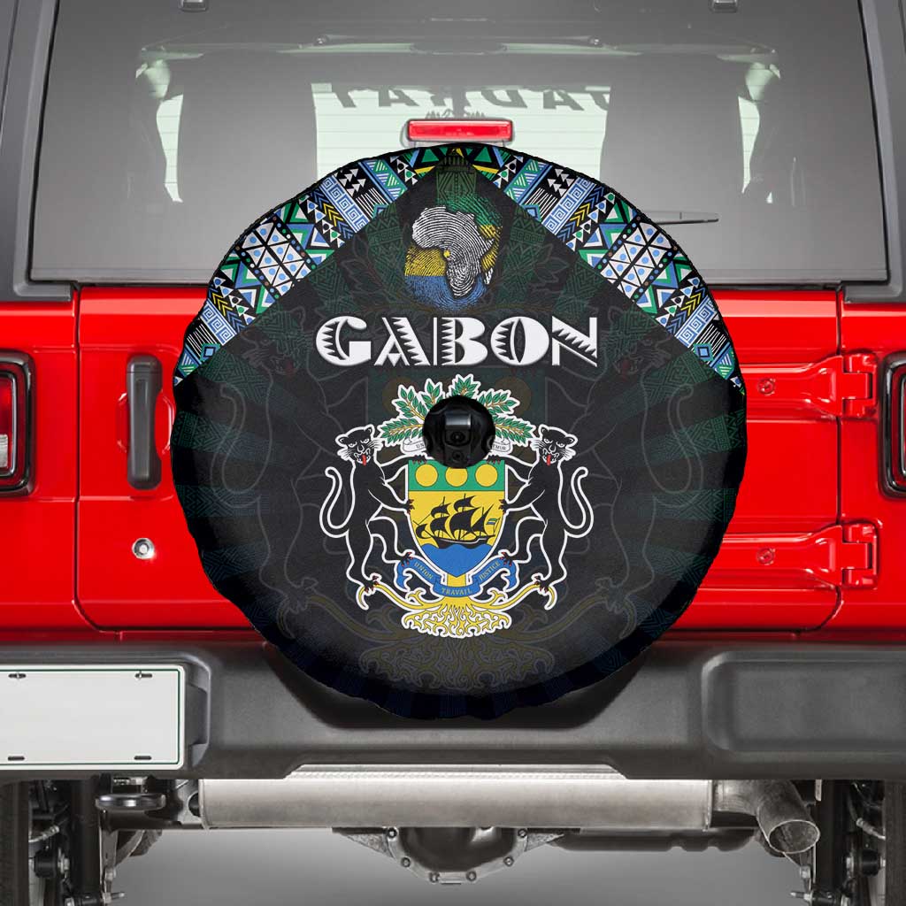 Gabon Roots Spare Tire Cover African Pride in Fingerprint and Tribal Colors