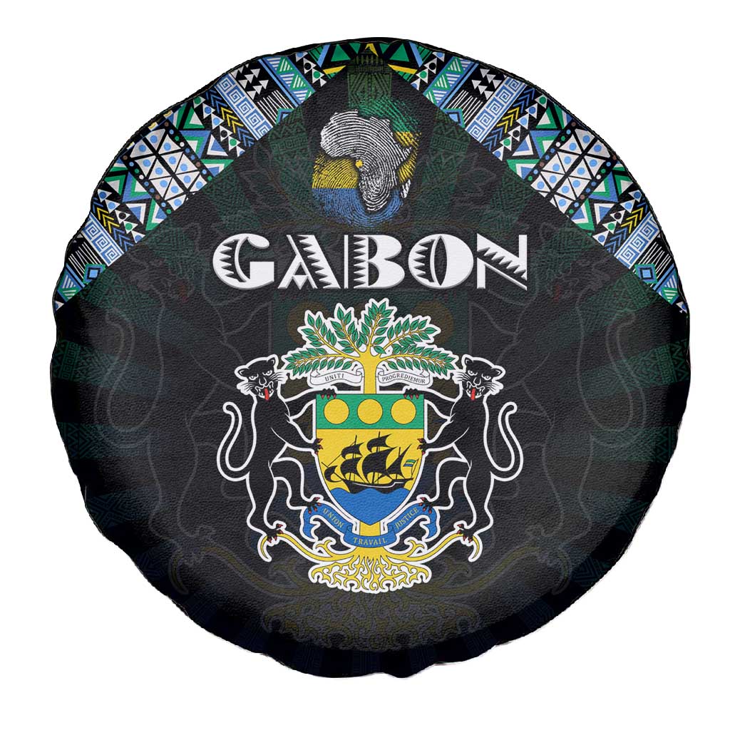 Gabon Roots Spare Tire Cover African Pride in Fingerprint and Tribal Colors