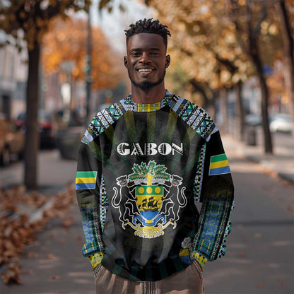Personalized Gabon Roots Sweatshirt African Pride in Fingerprint and Tribal Colors