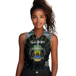 Personalized Gabon Roots Women Sleeveless Polo Shirt African Pride in Fingerprint and Tribal Colors