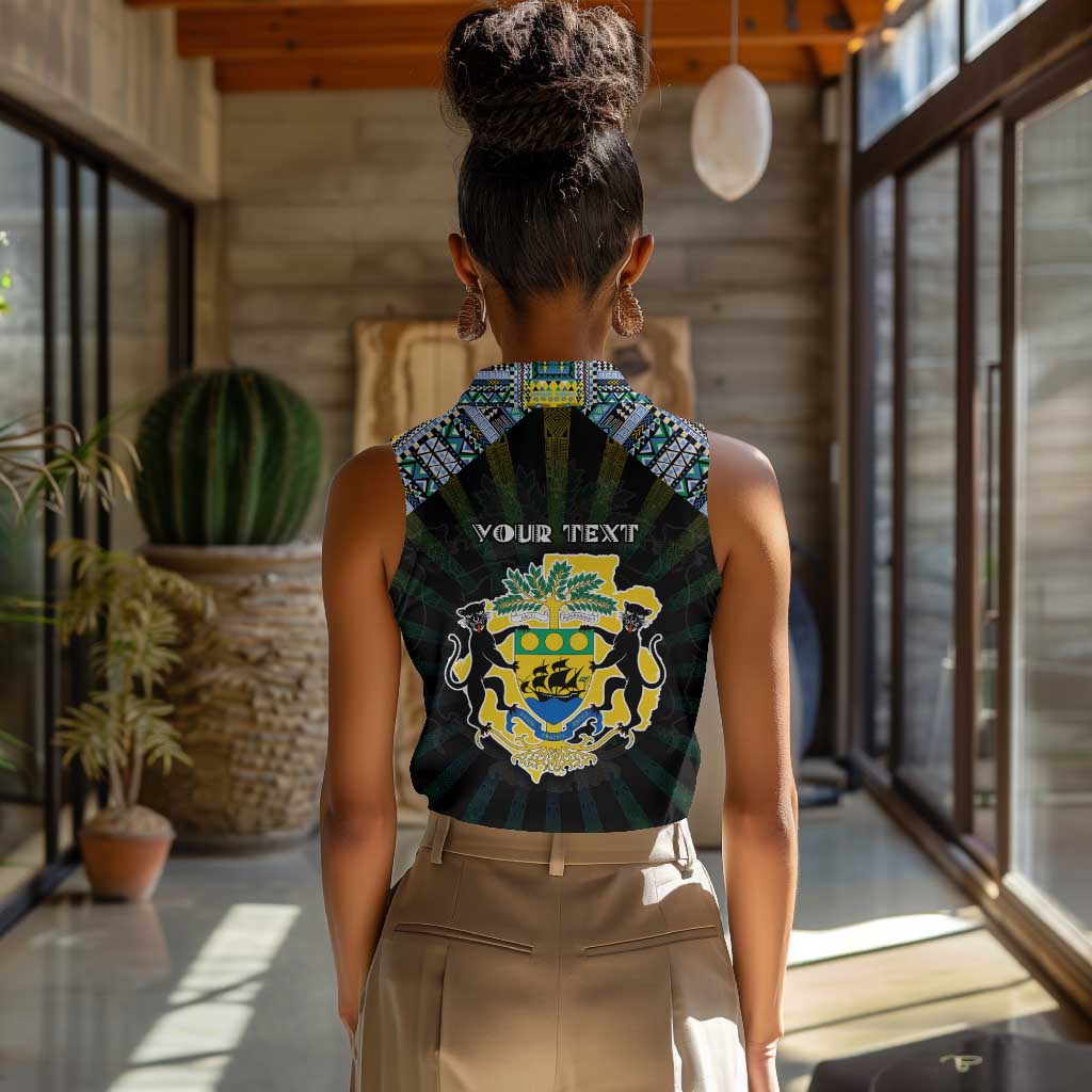 Personalized Gabon Roots Women Sleeveless Polo Shirt African Pride in Fingerprint and Tribal Colors