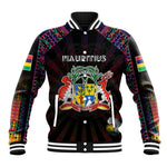 Personalized Mauritius Roots Baseball Jacket African Pride in Fingerprint and Tribal Colors