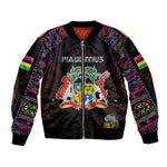 Personalized Mauritius Roots Bomber Jacket African Pride in Fingerprint and Tribal Colors