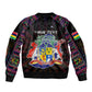 Personalized Mauritius Roots Bomber Jacket African Pride in Fingerprint and Tribal Colors