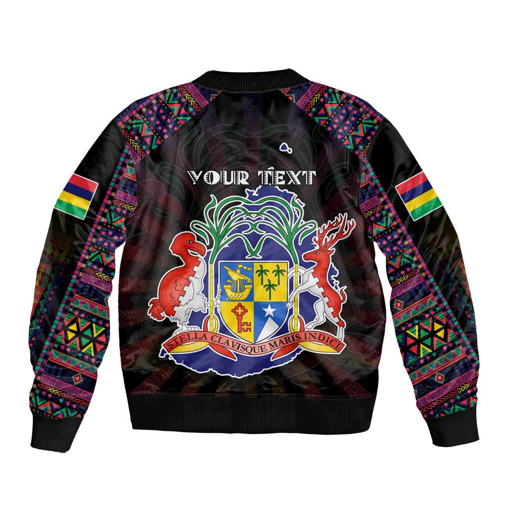 Personalized Mauritius Roots Bomber Jacket African Pride in Fingerprint and Tribal Colors