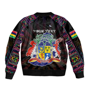 Personalized Mauritius Roots Bomber Jacket African Pride in Fingerprint and Tribal Colors