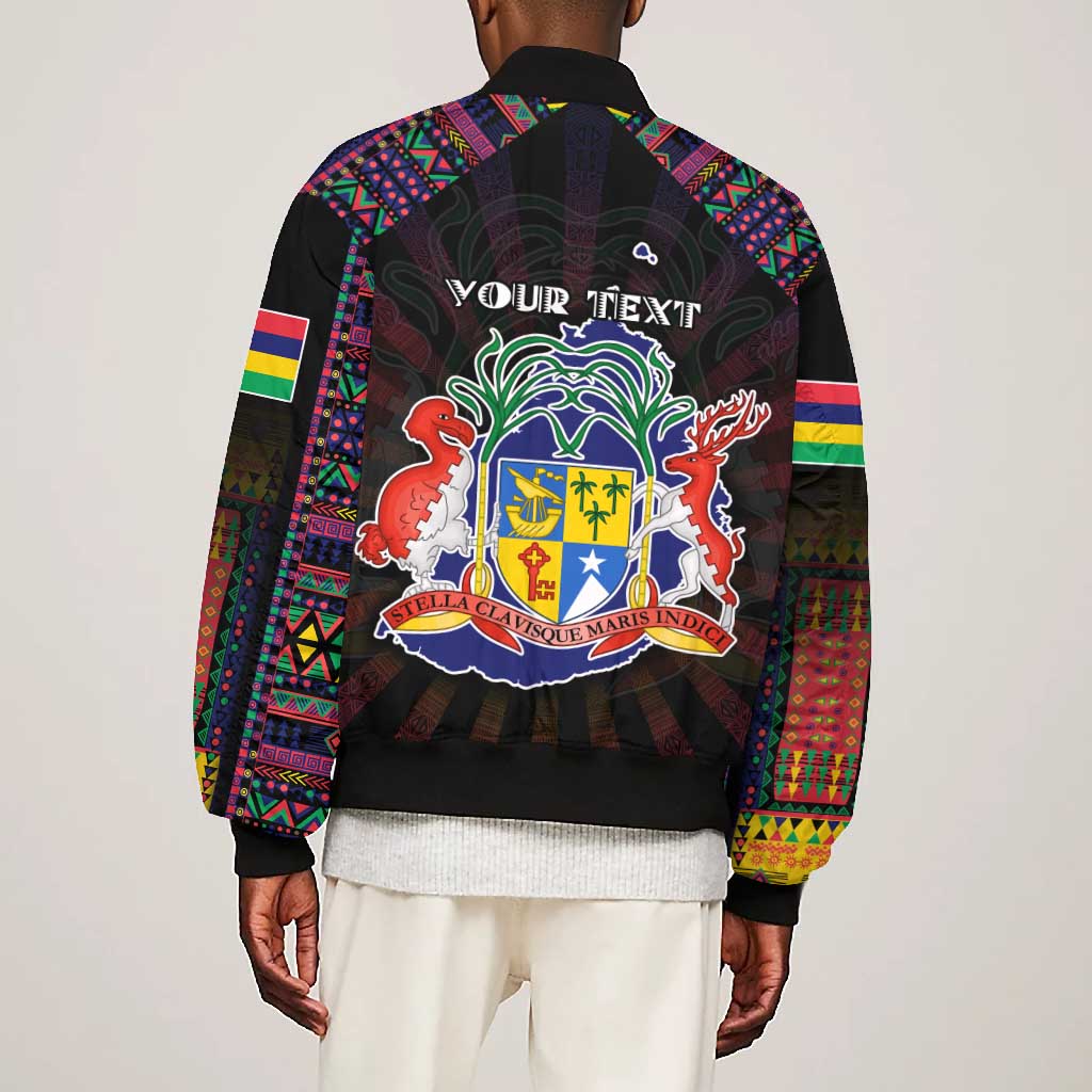 Personalized Mauritius Roots Bomber Jacket African Pride in Fingerprint and Tribal Colors