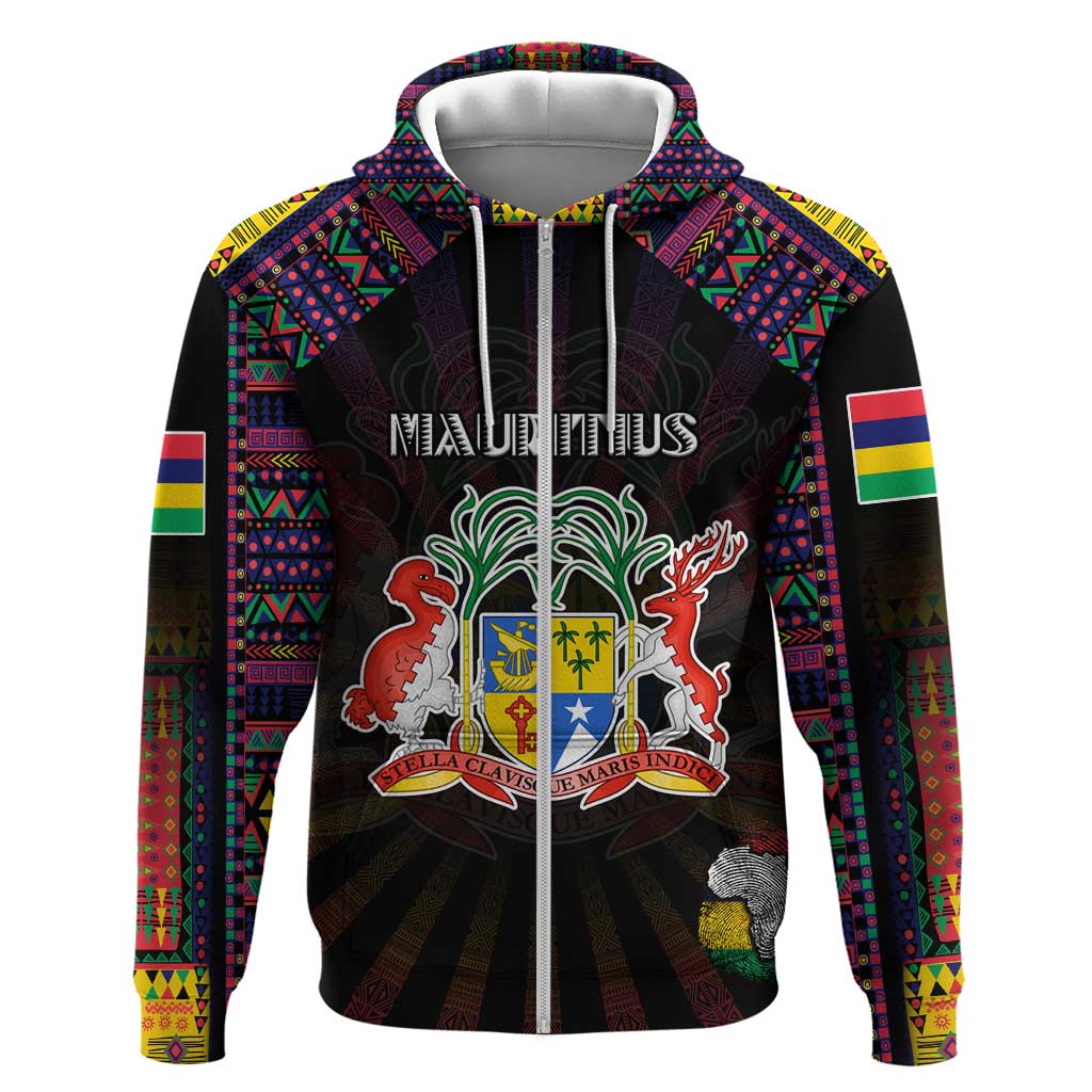Personalized Mauritius Roots Hoodie African Pride in Fingerprint and Tribal Colors