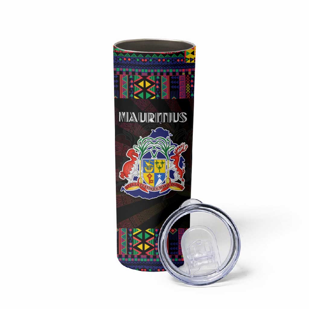 Mauritius Roots Skinny Tumbler African Pride in Fingerprint and Tribal Colors
