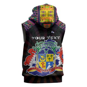 Personalized Mauritius Roots Sleeveless Hoodie African Pride in Fingerprint and Tribal Colors - African Pride