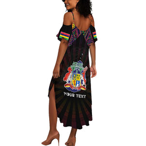 Personalized Mauritius Roots Summer Maxi Dress African Pride in Fingerprint and Tribal Colors