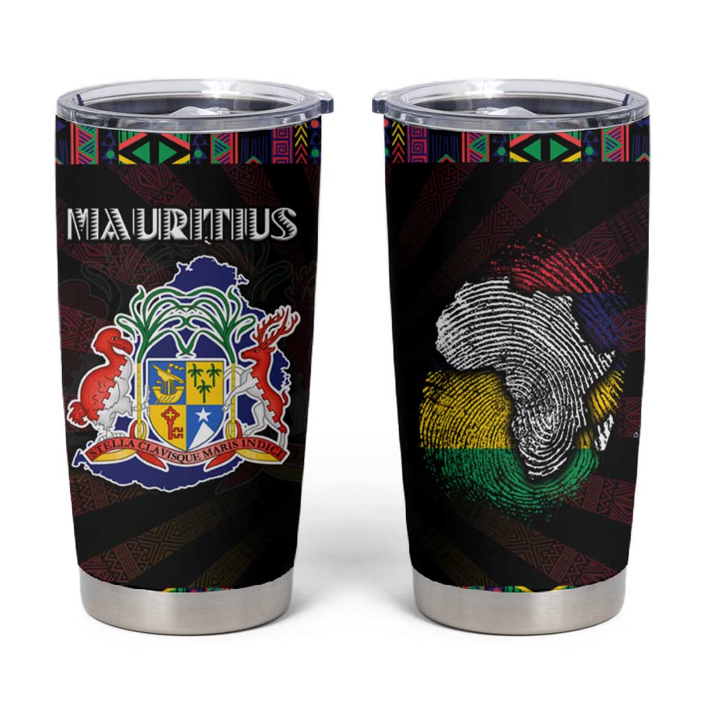 Mauritius Roots Tumbler Cup African Pride in Fingerprint and Tribal Colors