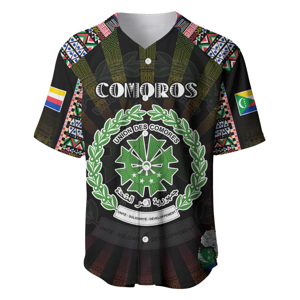 Personalized Comoros Roots Baseball Jersey African Pride in Fingerprint and Tribal Colors