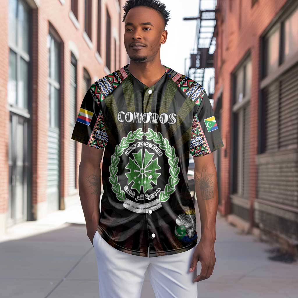 Personalized Comoros Roots Baseball Jersey African Pride in Fingerprint and Tribal Colors