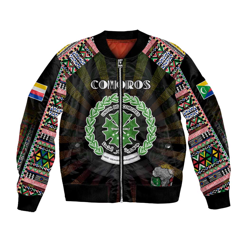 Personalized Comoros Roots Bomber Jacket African Pride in Fingerprint and Tribal Colors