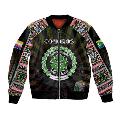 Personalized Comoros Roots Bomber Jacket African Pride in Fingerprint and Tribal Colors