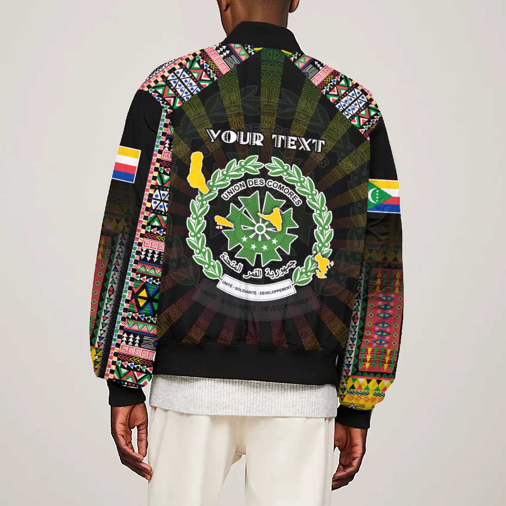 Personalized Comoros Roots Bomber Jacket African Pride in Fingerprint and Tribal Colors