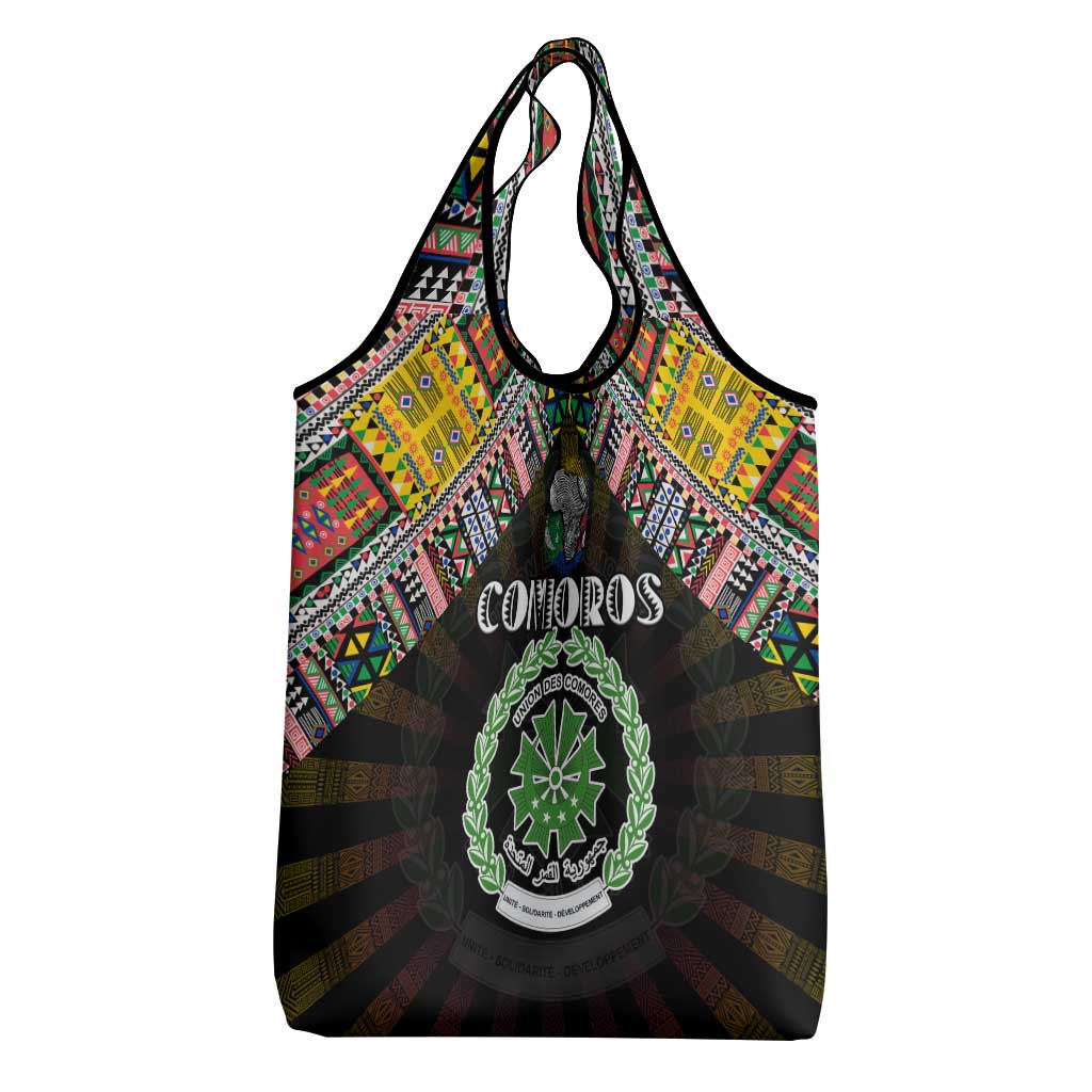 Comoros Roots Grocery Bag African Pride in Fingerprint and Tribal Colors