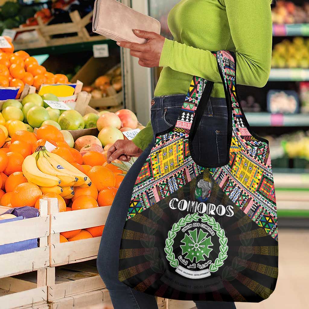 Comoros Roots Grocery Bag African Pride in Fingerprint and Tribal Colors
