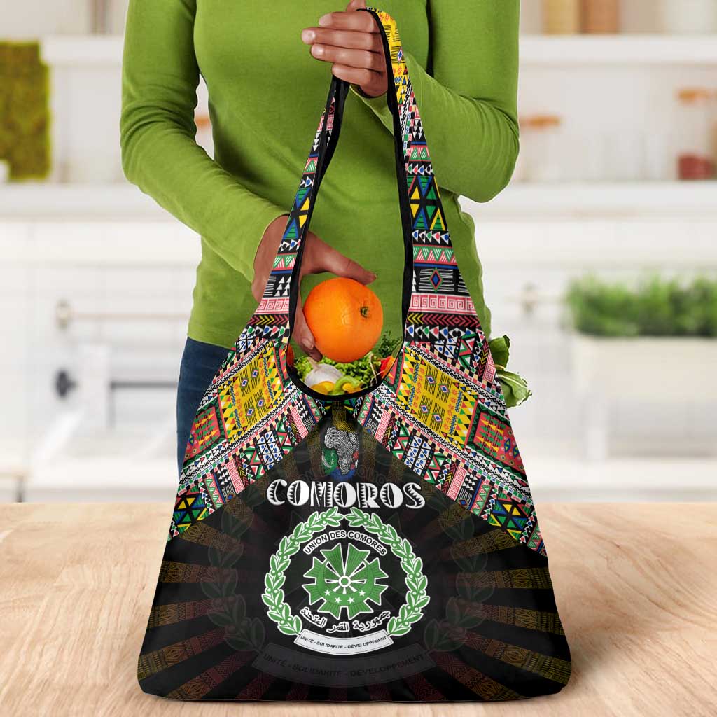 Comoros Roots Grocery Bag African Pride in Fingerprint and Tribal Colors
