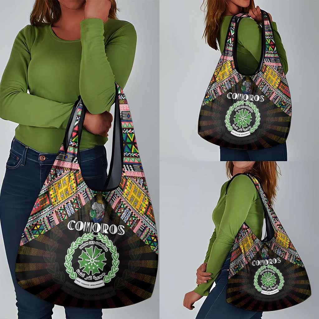 Comoros Roots Grocery Bag African Pride in Fingerprint and Tribal Colors