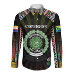 Personalized Comoros Roots Long Sleeve Button Shirt African Pride in Fingerprint and Tribal Colors