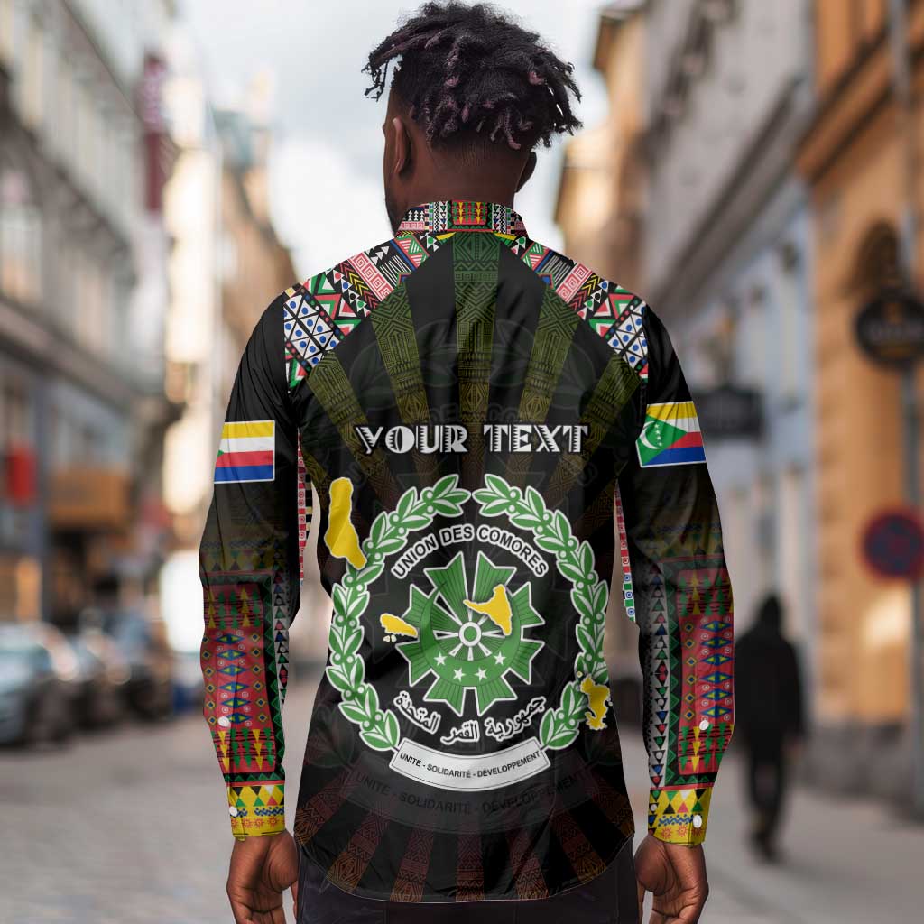 Personalized Comoros Roots Long Sleeve Button Shirt African Pride in Fingerprint and Tribal Colors