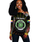 Personalized Comoros Roots Off Shoulder Sweater African Pride in Fingerprint and Tribal Colors