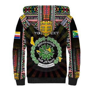 Personalized Comoros Roots Sherpa Hoodie African Pride in Fingerprint and Tribal Colors