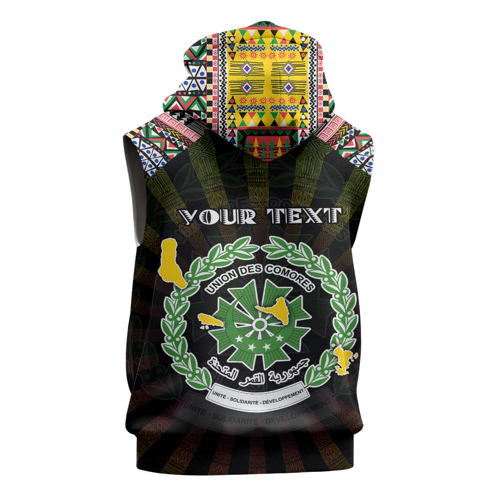 Personalized Comoros Roots Sleeveless Hoodie African Pride in Fingerprint and Tribal Colors - African Pride