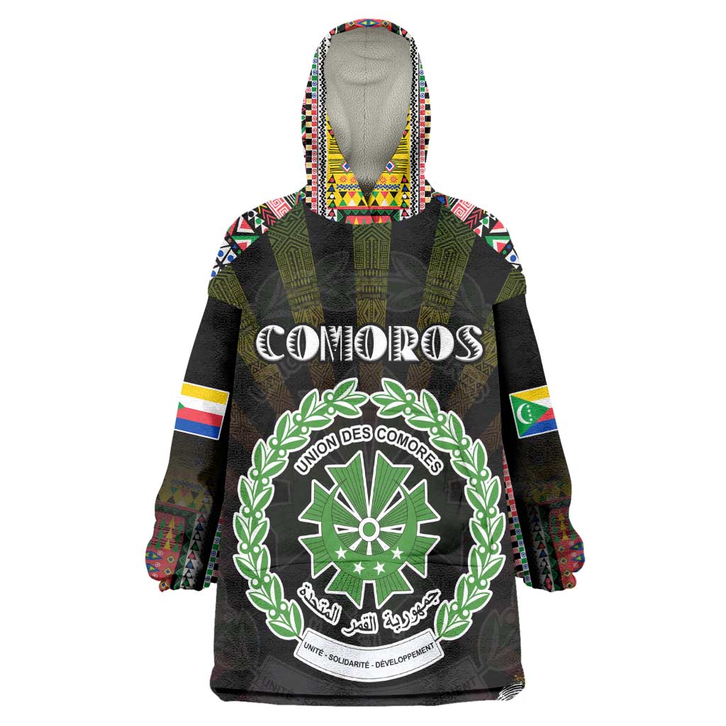 Personalized Comoros Roots Wearable Blanket Hoodie African Pride in Fingerprint and Tribal Colors